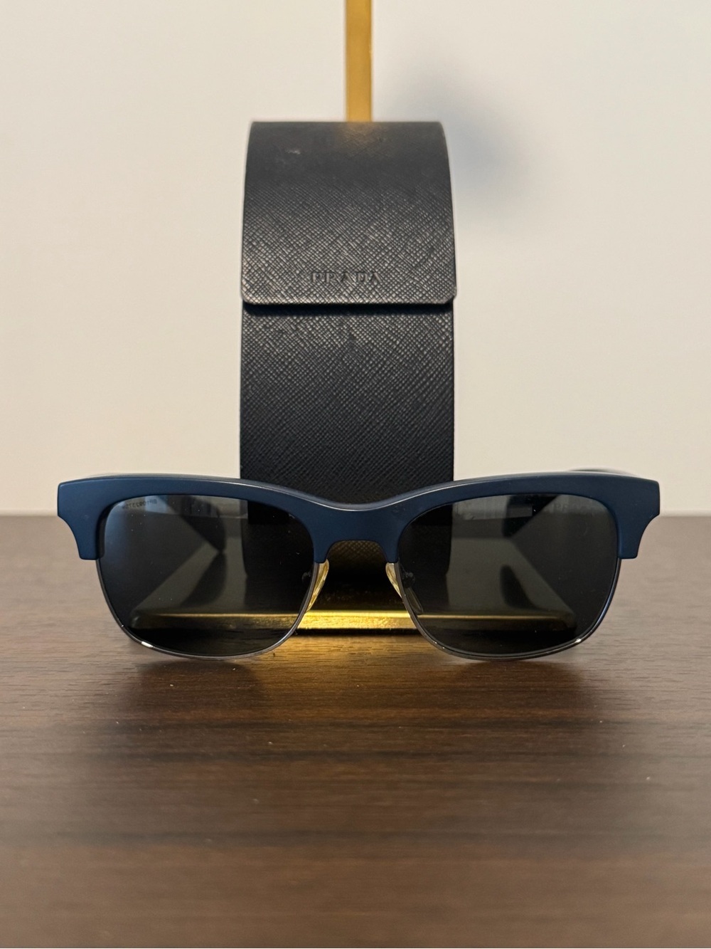Prada SPR 11P Matte Navy Blue Semi Rimless Sunglasses Italy - Authentic